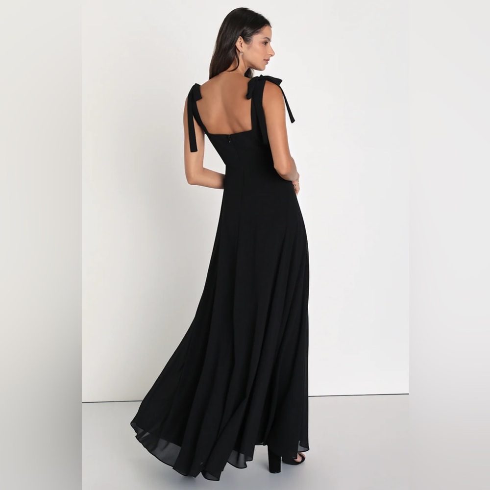 Love Me Forever Black Tie-Strap Square Neck Maxi Dress - Picture 2 of 2